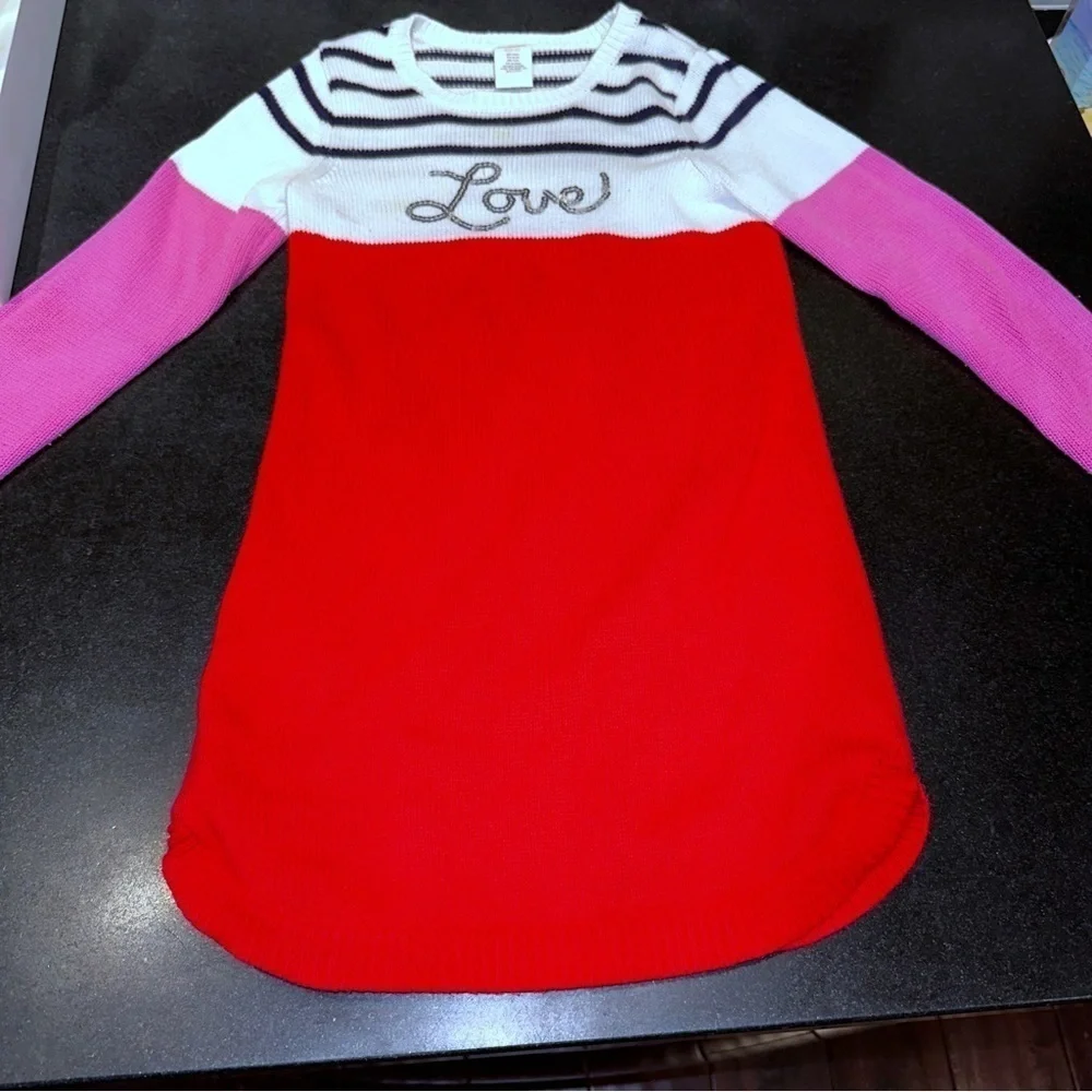 Gymboree Girls LOVE Sweater Dress Red Stripe Sequin Small 5/6 Valentines